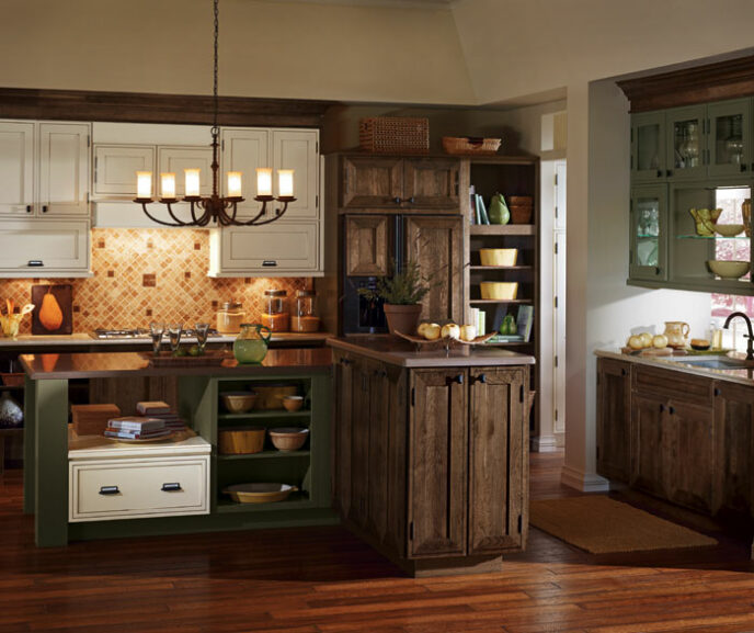Airedale Featured Rustic Tri Tone Kitchen Cabinets