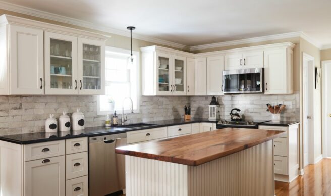 Allure Fusion Featured Off White Wood Kitchen Cabinets