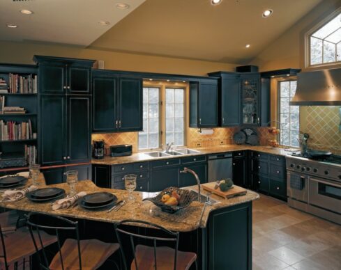 Breckenridge Featured Teal Wood Kitchen Cabinets
