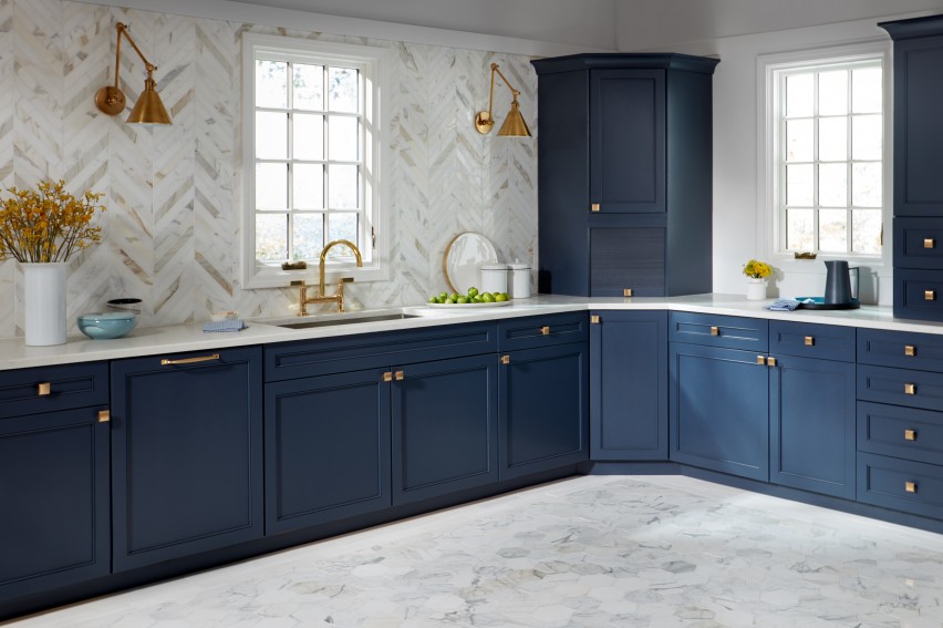 Broadview Featured Blue Wood Kitchen Cabinets