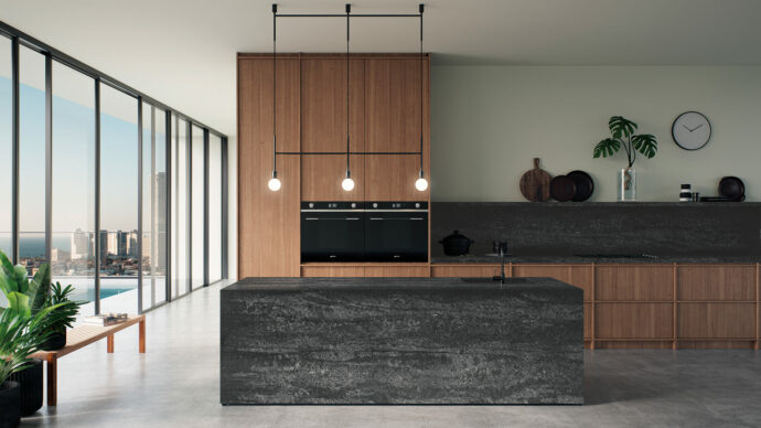 Caesarstone Black Tempal Modern Kitchen Countertops