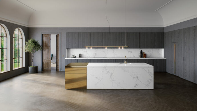 Caesarstone Empira Featured White Modern Kitchen
