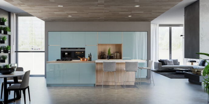 Milino Luxe Solid Agua Marina Kitchen Cabinets
