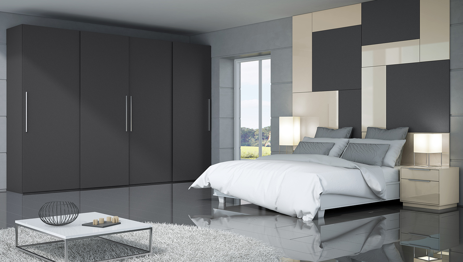 Milino Luxe Solid Antracita and Cashmere Bedroom Cabinets