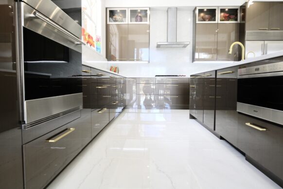 Modern Dark UltraCraft Kitchen Cabinets and Quartz Countertops