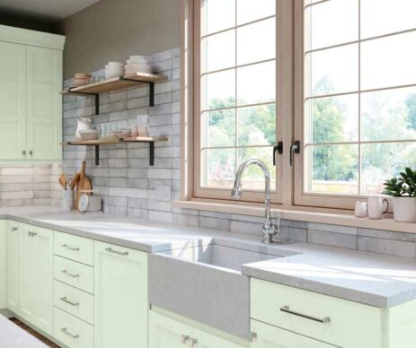 Tobi Fleeting Green Wood Kitchen Cabinets