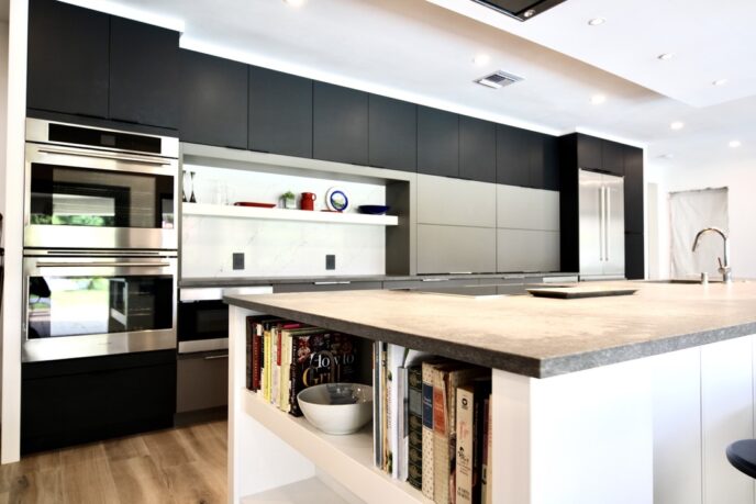 Ultra Modern Two Toned Kitchen Cabinets and Quartz Countertops