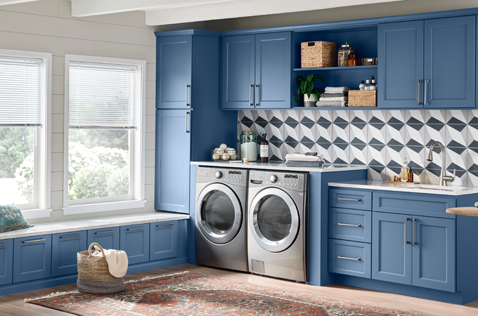 York Featured Contemporary Blue Laundry Room Cabinets
