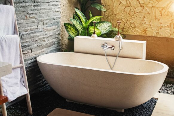 A bathtub made of natural material.